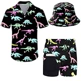 Wdpsuxin Mens Dinosaur 2 Piece Tracksuit Hawaiian Button Down Shirt and Compression Liner 2 in 1 Sho