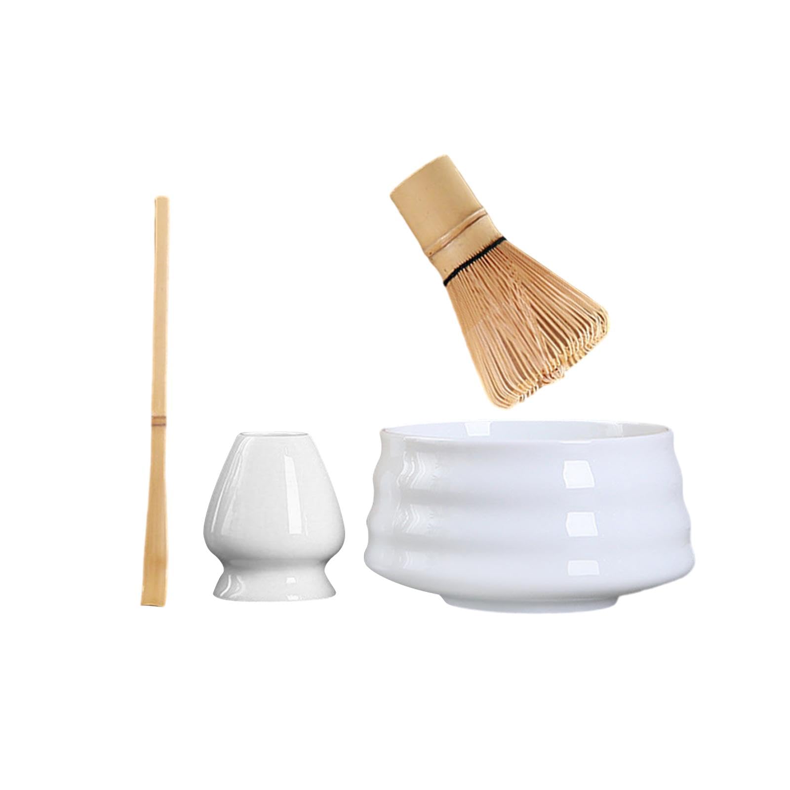 4 cucharas de bambú para batir matcha y soporte para el hogar, saludo o cocina, color blanco