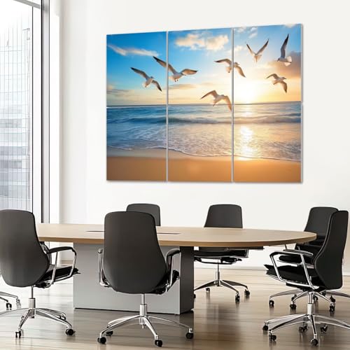 6 Pack Paneles Acústicos Artísticos Antirruido con Imagen de Gaviotas en Playa, 72"x48" miniatura 7