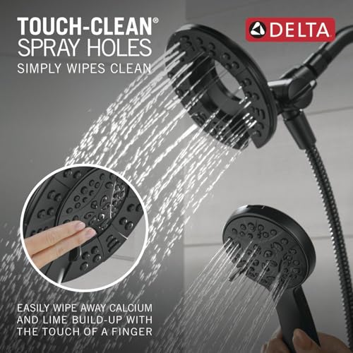 Image of Delta Albion 14 Series Matte Black Shower Faucet Set with In2ition 2-in-1 Dual Shower Head with HandHeld Spray Combo, Valve Trim Kit, Matte Black T142855-BL-I (Valve Not Included)