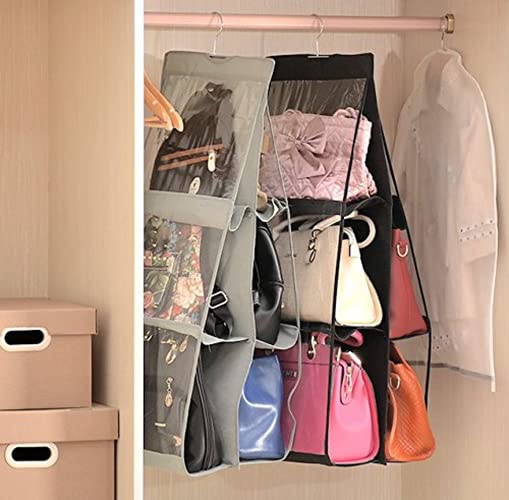 House of Quirk Hanging Handbag Organizer Dust-Proof Storage Holder Bag Wardrobe Closet for Purse Clutch with 6 Pockets (Blue) 2