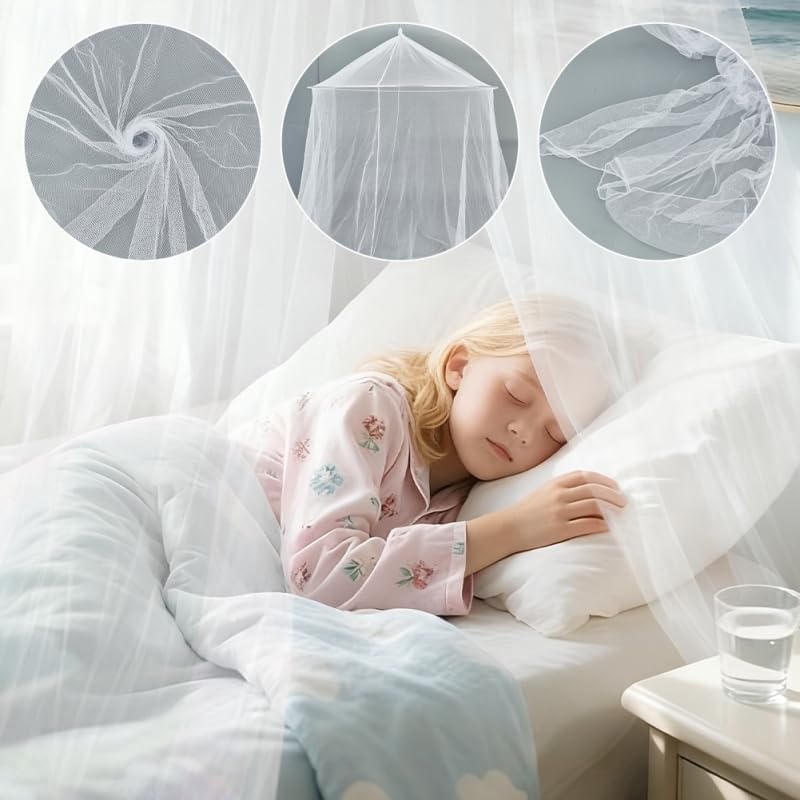 WADORN Mosquito Net Bed Canopy, Large White Hanging Bed Net from Ceiling Dome Mosquito Net with Install Accessories for Single Twin Full Queen Size Bed Indoor Outdoor Use and Travel