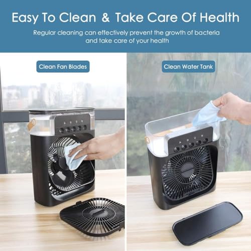 Image of Drumstone Personal Portable Air Cooler & Humidifier with LED Night Light, USB Powered Mini Desk Cooling Fan, 3 Wind Speeds, 3 Mist Spray Modes, Portable Evaporative Air Cooler for Home,