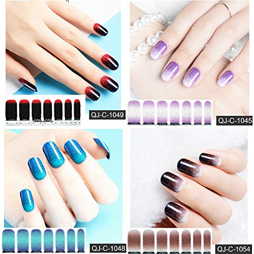 14 Sheets Nail Stickers Glitter Gradient Color Shine Full Nail Wraps Adhesive Nail Art Polish Strips Stickers Decals Diy Nail Design #TOP4