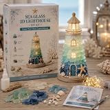 Beginner-Friendly DIY Lighted Sea Glass-Style Lighthouse Kit Collection, DIY Sea Glass Lighthouse Kit with Pieces & Guide, Adults Craft Kit, Handmade Ocean Beach Decor Gift for Craft Lovers