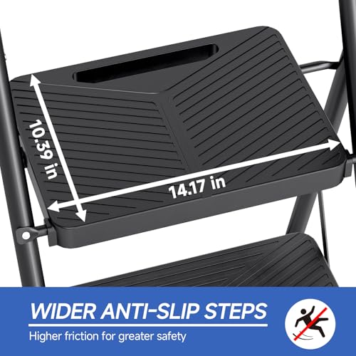 KINGRACK 4 Step Ladder, Folding Step Stool with Handrail, Safe-Lock Design and Wide Anti-Slip Pedals, 500 lbs Capacity Sturdy Steel Ladder for Home and Kitchen, Black by KINGRACK - Image 3