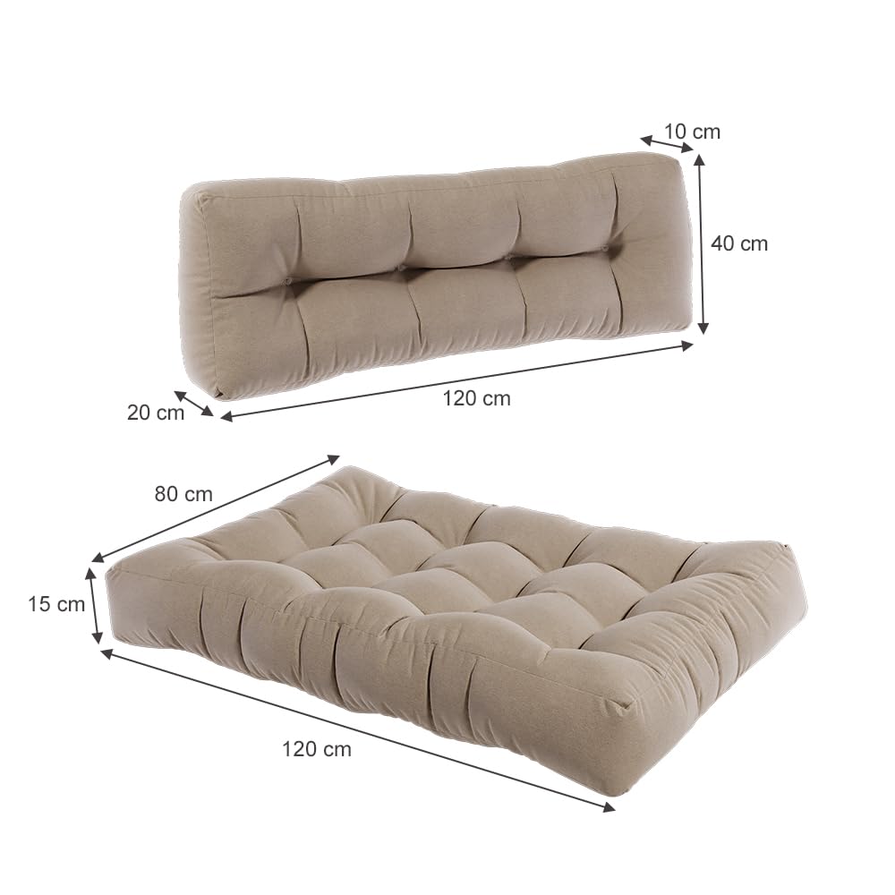 Vicco Set de Cojines para paletas Flocken, Arena, 120 x 80 cm 2 Piezas, para acolchar Asientos y respaldos en palets Europeos