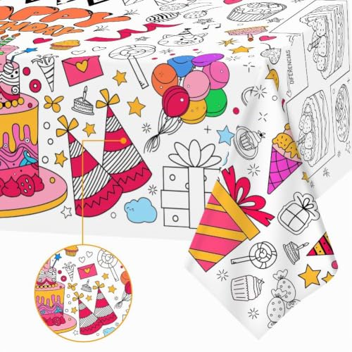 Miniatura 9 de Ayesy Mantel Para Colorear,183 X 76 Cm Mantel De Papel Para Pintar Poster Gigante De Colorear, Creativa Diy Actividad De Dibujo Para Decoración De Fiesta Navidad Y Cumpleaños, Torta De Cumpleaños