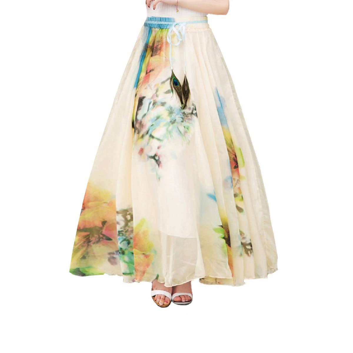 Debaijia Womens Chiffon Maxi Skirt Summer Floral Printed Ladies