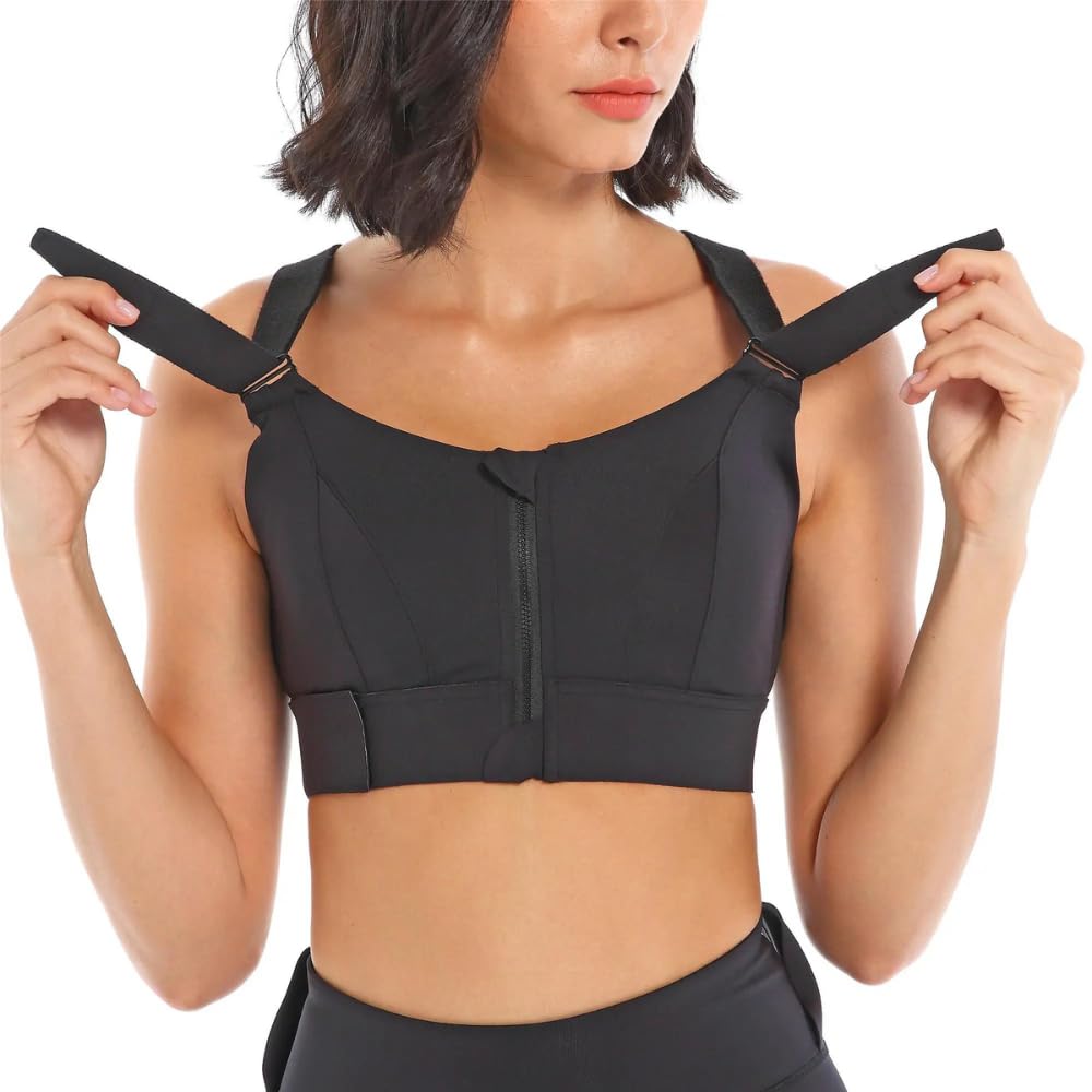 High Impact Adjustable Front Zip Velcro Sports Bra, Longline Criss-Cross Back for Gym, Yoga, Running & Fitness, Size M-4XL-image-39