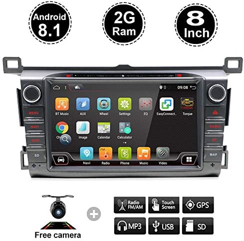 Android 8.1 in Dash Car Radio 8 Inch Car Stereo Audio with GPS Navigation fit Toyota RAV4 2013 2014 2015 2016 2017 2018 2 Din Vehicle Muti-Touch Capacitive Screen Apple Carplay OBD2 DAB+ WiFi USB