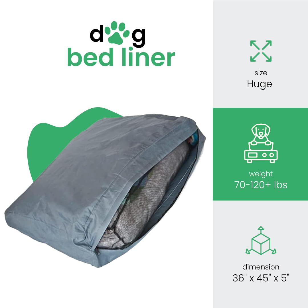 Molly Mutt Water-Resistant Dog Bed Liner, Polyester Bed Liner for Dogs, Easy to Clean, Gray, Huge, 36”x 45”x 4.75”