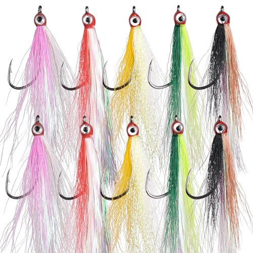 Clouser Minnow Fishing Flies, 10pcs Saltwater Fly Fishing Lures Hand...