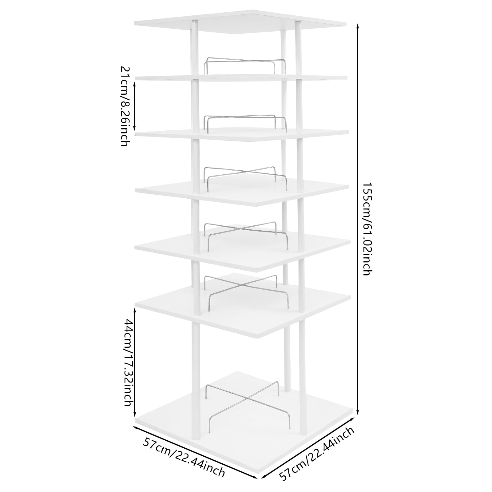 Drehbares Schschrank 6 Ebenen Schuhaufbewahrungsregal 360° drehbar Schuhständer Schuhregal Aufbewahrung weiß Karussell 57x57x155cm für Flur