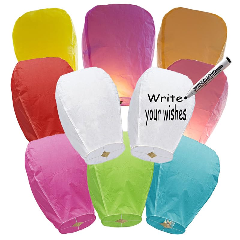 Paper Lanterns to Release&in Memory,16 Pack Colored, Chinese Lanterns Easy to Use, Paper Lanterns were The Highlight of Party! Chinese Lanterns for Memory of Family.