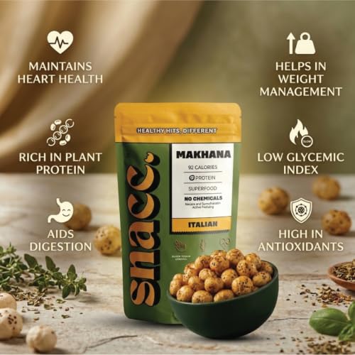 Image of Snacc Italian Makhana, Spicy Roasted Fox Nuts, Protein Rich, Gluten Free, MSG Free, Zero Trans Fat, Zero Sugar, Low Calorie 60 g (Pack of 2, ITALIAN)