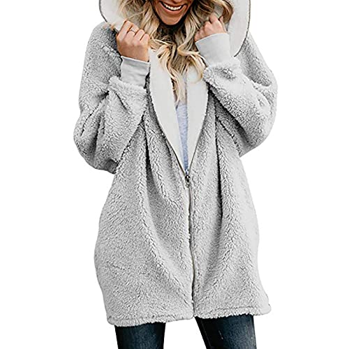 SZITOP Women s Winter Fleece Zipper Coat Warm Solid Casual Fashion Oversized Long Sleeve Soft Fluffy Thick Open Front Chunky Pockets Tops Sweater Outwear Cardigan Parka Jacket(C-Gray,5X-Large)