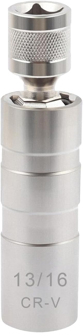 13/16" Spark Plug Socket Set,Thin Walled Magnetic Spark Plug Socket,Car Accessories Universal Joint 3/8" Drive 12 Point Swivel Socket Removal Tool (13/16inch)