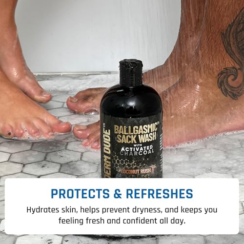 Image of Derm Dude BallGasmic Ball Wash for Men - Anti-Chafing Body Wash with Activated Charcoal for Private Parts | Groin Cleanser & Odor Control Shower Gel - Coconut Rush Scent, 16oz