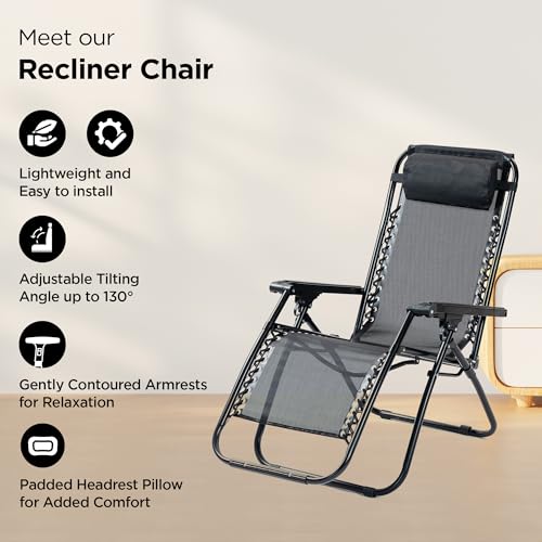 Image of UMAI Recliner Chair | Easy Chair | Relaxing Chair for Home | Portable Foldable | Adjustable Pillow | Comfortable Lounge | Lawn Balcony Home Room | Folding Chair | Black