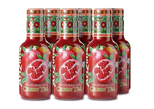 AriZona Thé vert - Faible teneur en sucre, faible calories, saveur grenade - 500 ml - Lot de 6 Thés sains