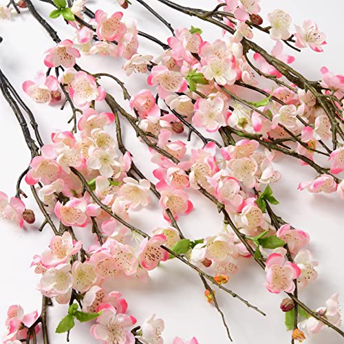 florisso Cherry Blossom Branches, Long Stem Artificial Flowers for Tall Vase, 47" Faux Plum Blossoms for Home Living Room Indoor Office Wedding Garden Decoration (4PCS, Pink) - Thumbnail 2