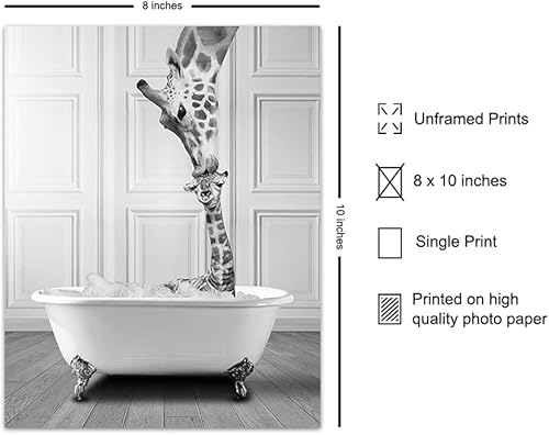 Miniatura 2 de Decoración de pared de baño - Decoración de jirafa - Arte de pared de jirafa - Imágenes de baño - Arte divertido - Accesorios lindos - Impresiones