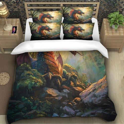 Housse de couette dragon 3D parure de lit microfibre hypoallergique 260x220cm - 5