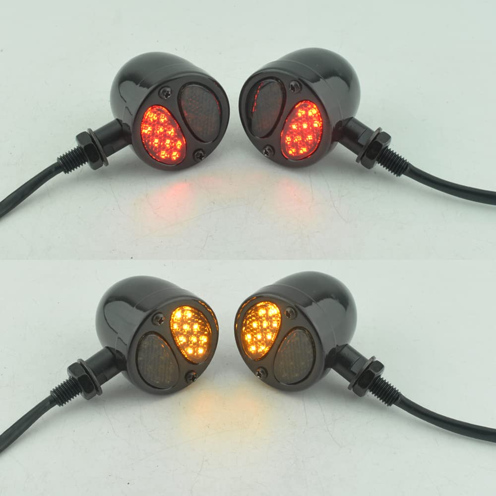 2x Mini Chrome LED Bullet Turn Signal & Brake/DRL Lights – Amber/Red, 12V, 3-Wire, Aluminum Housing