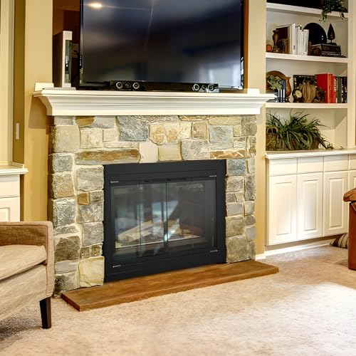Image of Stanbroil Fireplace Glass Bi-fold Style Door, Black, Large