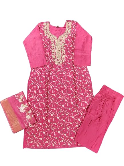 Embroidered Three-Piece Ethnic wear Suit with Matching Dupatta and Bottom Perfect for Festive and Casual Occasions (IN, Alpha, M, Standard, Pink)-image-7