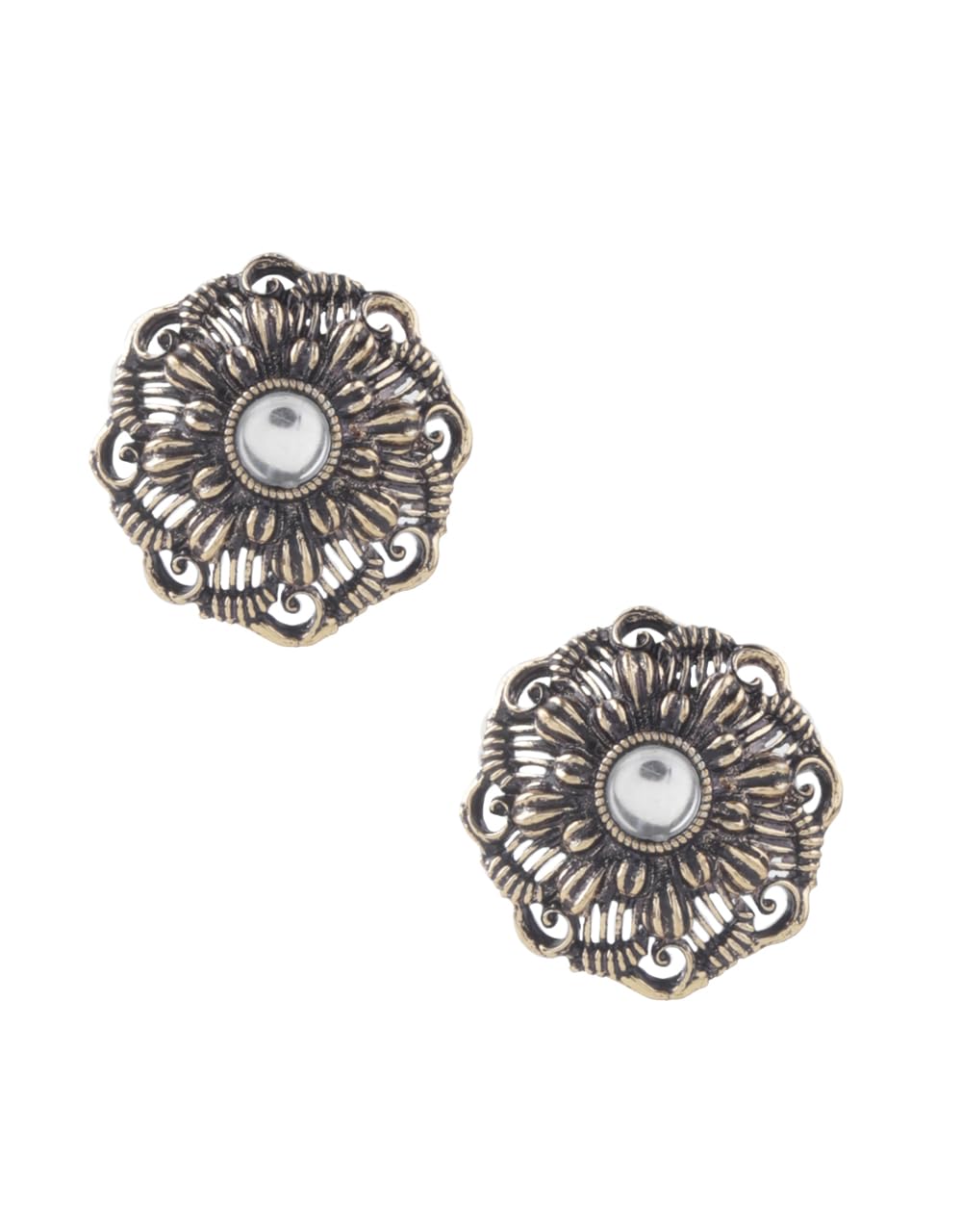 Anuradha Antique Rose Gold Finish Adorable Studs Earrings Tops For Stylish Women & Girls | Flower Styled Designer Office Use Earrings | Oxidized Jewellery (White)