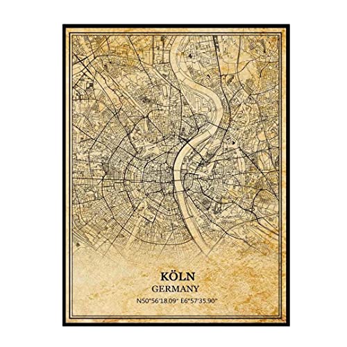 TANOKCRS Köln Germany Vintage Map Poster Artwork Wall Art City Road Map Print Travel Souvenir Gift Home Decor Unframed
