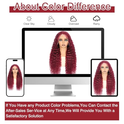 Image of Nsvnsv 30 Inch Burgundy Wig Human Hair 99j Burgundy13x6 Deep Wave Lace Front Wigs Human Hair Pre Plucked 180% Density HD Transparent Lace Frontal Wigs for Black Women Red Colored Wig
