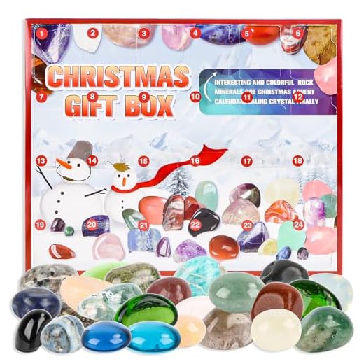 Calendario de Adviento 2024, calendario de cuenta regresiva de Navidad, regalos de cuenta atrás de 24 días para niños, piedras preciosas naturales y minerales para coleccionar y aprender para niños,