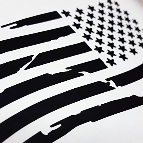 Pair Of Waving Usa American Flag Decal Sticker Die-Cut Subdued Car Truck (4" X 7", Matte Black) #TOP4
