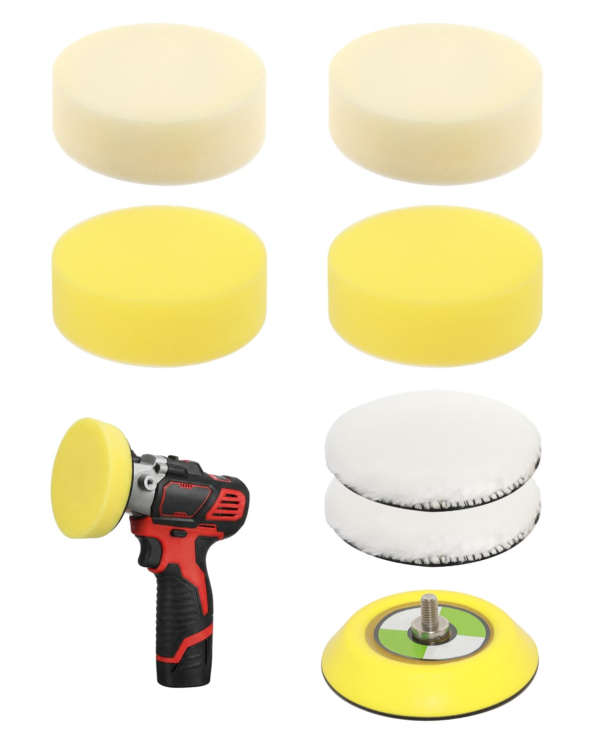 Buffing Polishing Pad Kit Compatible with Milwaukee M12 49-36-2438 | Includes 1 backing pad, 4 foam pads and 2 wool pads; washable and reusable for polishing buffing waxing and detailing