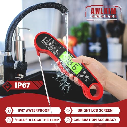 Meat Thermometer Digital - Instant Read Waterproof Food Thermometer with Backlight for Cooking, Grill, Candy, Kitchen & Stocking Stuffers for Men - Red image 4