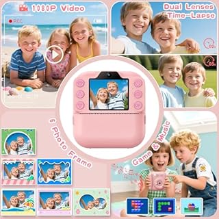 Coxlame Kids Camera Instant Print, Toddler Toys Christmas Birthday Gifts for Girls Boys, Portable Digital Camera 64GB SD Card, Kid Toy for Ages 3-12 Girl Xmas Gift for 3 4 5 6 7 8 9 10 Year Old, Pink
