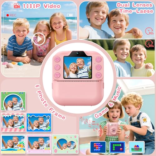 Image of Kids Instant Camera with 64GB SD Card, Portable Digital Camera Toy for Girls and Boys Ages 3-12, Toddler Christmas and Birthday Gift for 3 4 5 6 7 8 9 10 Year Old Kids (Blue) (Pink)