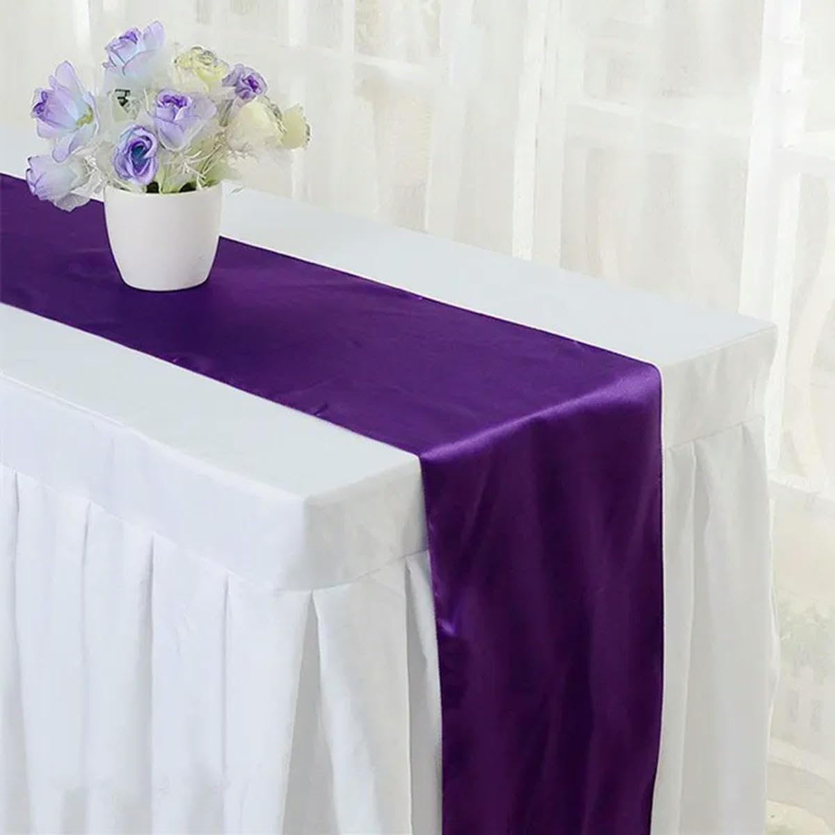 Runner da tavolo in raso da 10 pezzi per banchetti, feste di matrimonio