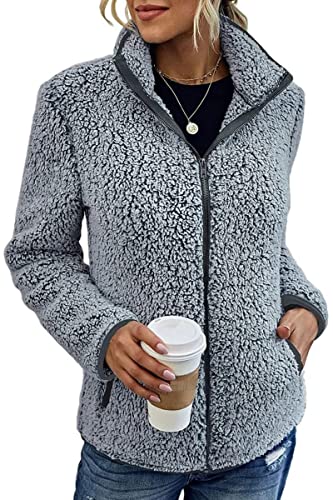 Tomwell Sweat Femme Sweater à Capuche Pull Automne Hiver Chaud Sweat-Shirt en Polaire Hoodie Zippé avec Poches A Gris XL Cover