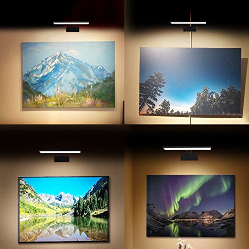 Kialush 900Lm Dimmable Led Picture Lights Metal, 4 Mode Artwork Display Lighting Fixtures, 9W Play Lamp Hardwired Cri 80 With Remote Control, Uv Light Matte Black Finish With Dual-Arm Bracket #TOP7