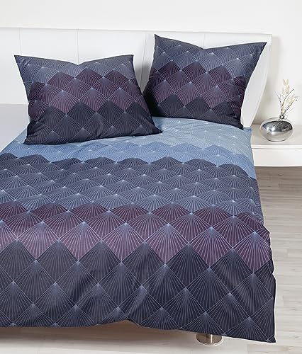 Janine Bettwäsche 135x200cm + 80x80cm Moments - weicher Bettbezug aus Mako Satin - mit Reißverschluss - 100% Baumwolle - Öko-Tex - lilasalbei