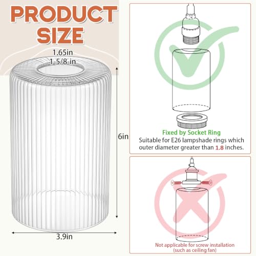 Image of Teenyyou 6 Pack Clear Ribbed Glass Lamp Shade 1-5 /8 inch (1.65 inch) Fitter