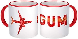 USA Guam Airport Guam GUM : Gift Mug Airline Travel Crew Code Pilot AIRPORT - White w/Red Handle