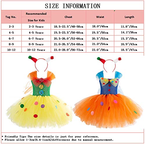 Hihcbf Circus Clown Girl Costume Handmade Tutu Dress Kids Funny Role Play Halloween Christmas Carnival Outfits W/Hair Hoop 2-3T #TOP6