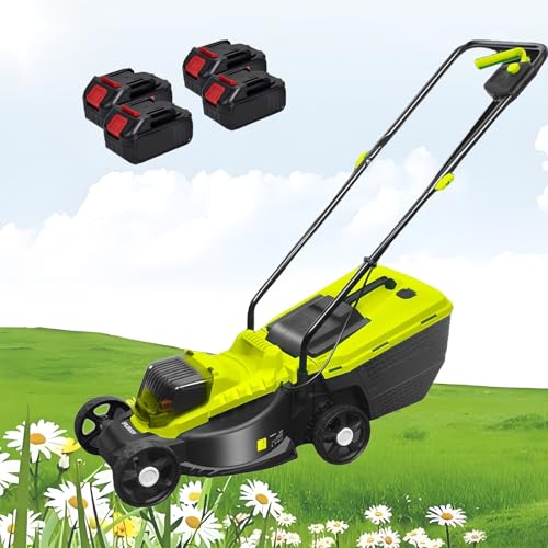 Self-Propelled Lawn Mower Cordless with 13-inch Manganese Steel Blade, 40V Brushless Electric Lawn Mower with 3-Position Cutting Height Adjustment, 3400RPM Brushless Motor, for Farm,4 batteries
