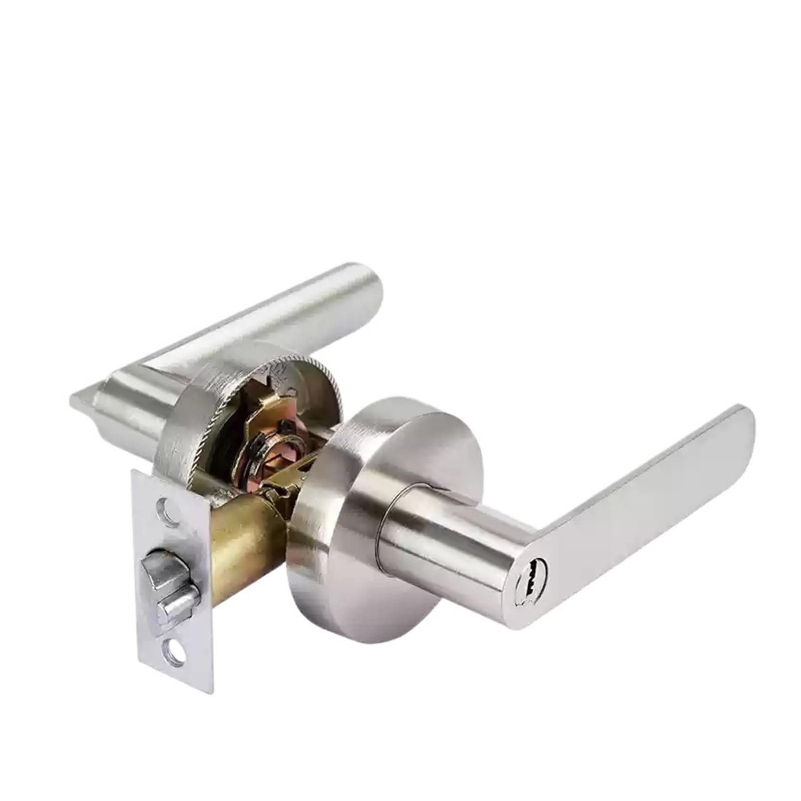 Indoor Door Lock, Aluminum Alloy Round Cover Lock with Key Hardware Accessories Adjustable deadbolt 60/70 mm(Silvery)