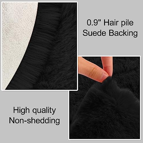 Tennola Soft Fluffy Black Runner Rug For Bedroom 2 X 6 Feet Rug Runners For Hallway Non Slip Washable Faux Rabbit Fur Rugs Shaggy Carpet Plush Furry Rug #TOP3